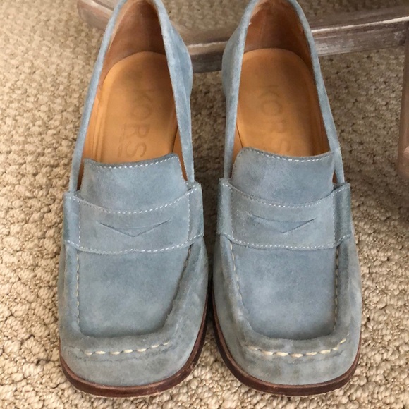 Michael KORS Lt. Blue Suede wedge loafers sz 7 - Picture 4 of 6